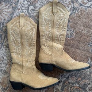 NEW Tan Faux Sued Cowboy Cowgirl Boots